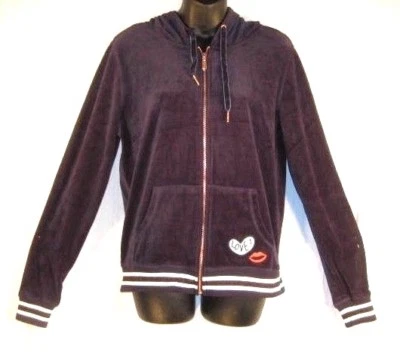 Betsey Johnson Performance Mujer Velour Love Sudadera con Capucha Cremallera Chaqueta Mediana Azul $64 Foto 1 de 4