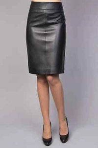 Klassischer neuer schwarzer Damen-Lederrock echtes weiches Lammleder knielanger Rock - Bild 1 von 5