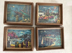 (4) 1940'S HARRY SHOULBERG EXPRESSIONIST SERIGRAPH SIGNED Cove, Pier, Boats, NY - Picture 1 of 5