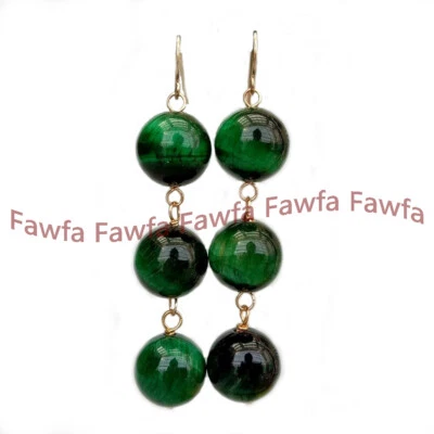 Pendientes de gancho de oro colgantes 6/8/10/12 mm ojo de tigre verde gemas suaves Foto 1 de 4