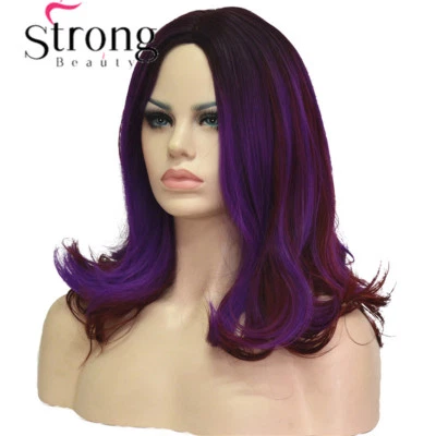 Medium Wavy Dark Purple Highlights Center Part No Bangs  Synthetic Party Wig - Image 1 of 4