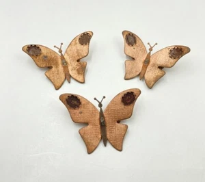 3 VINTAGE AGED COPPER BUTTERFLY PINS WITH TWO 10x8mm. OVAL WING SETTINGS L702 - Picture 1 of 5
