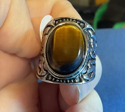 So Pretty, Tiger's Eye 鸡尾酒戒指,尺寸 8 1/2:镀银声明戒指 — 第 1/4 张图片