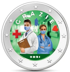 2 EURO ITALIA 2021 - PROFESSIONI SANITARIE - COLORATO - SMALTATO - FDC UNC - - Foto 1 di 1
