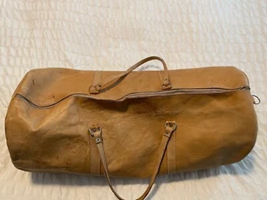 large vintage tan raw leather handcrafted duffle weekender bag - Picture 1 of 4