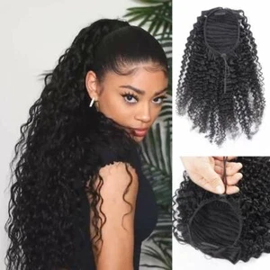 Kinky Curly human hair ponytail extensions drawstring human hair Pony tail - Picture 1 of 13