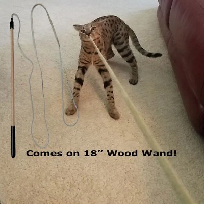 CoolCyberCats Fun Cat Kitten Toy Wood WAND w/ Buffalo Leather String Catcher