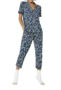 Liz Claiborne Womens XS Floral Pajama Set With Button-Up Top & Pants In Blue NWT - Picture 1 of 6