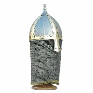 Medieval Knight Viking Helmet Reenactmet Helmet With Chain Mail Replica Gift - Picture 1 of 3