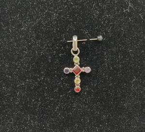 Vintage Bohemian Style 925 Sterling Silver Cross Pendant Colored Rhinestones - Picture 1 of 8