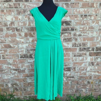 Vestido midi Kate Spade Lucia para mujer talla 8 cremallera trasera forrado verde cuello en V acampanado Foto 1 de 4