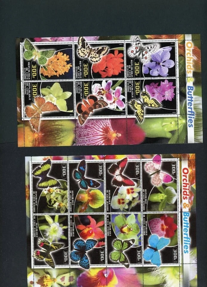 Costa de Marfil 2003 Mariposas Orquídeas Mariposas 2 Hojas CTO Foto 1 de 1