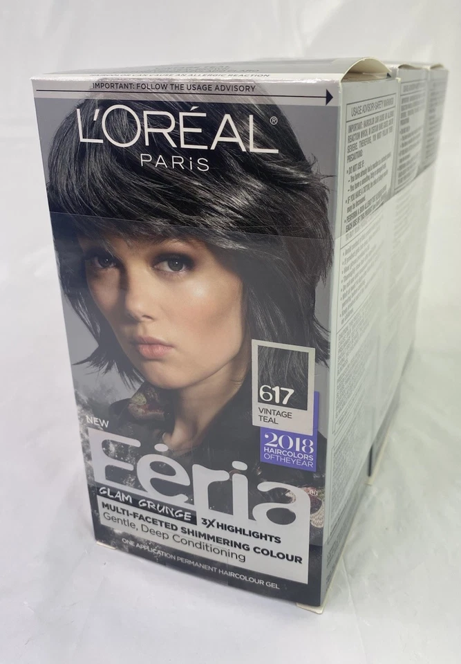 Tintura gel permanente L'Oreal Feria cor de cabelo cintilante 617 vintage azul-petróleo pacote com 3! - Imagem 1 de 4