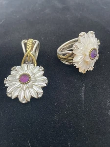 Anillo Eco del Soñador Luna Flor MOP Amatista Topacio Bronce Esterlina Talla 9.75 - Imagen 1 de 11