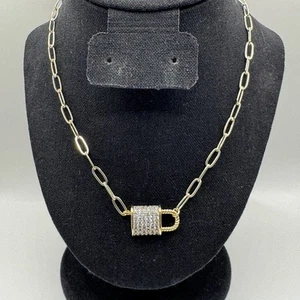 14K vergoldet Halskette CZ Stein Pave Schloss Anhänger 7,5" - Bild 1 von 11