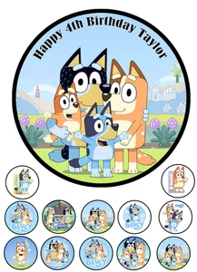 Bluey Edible Cake & 12 Cupcake Toppers Wafer Birthday Party Decorations - Picture 1 of 6