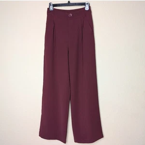 Lulu's Women's S Burgundy Wide Leg Pleated Trousers High Rise Dress Pants Office - Picture 1 of 8
