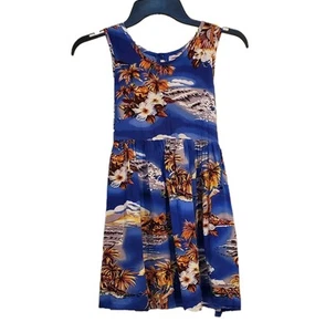 Hilo Hattie Hawaiian Dress Girls Medium Blue Tropical Rayon Sleeveless EUC - Picture 1 of 6