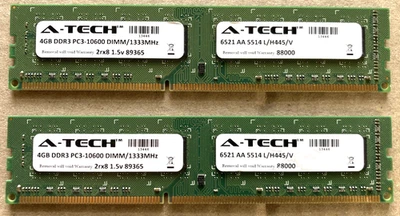 A-Tech 8GB (4GB x2) 1Rx8 DDR3 PC3-10600 RAM Kit - Image 1 of 2