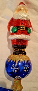 Alte Welt Weihnachten rot/weiß blau Glas Christbaumspitze - Bild 1 von 2