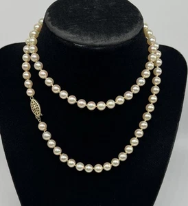 14k Yellow Gold Knotted 6.5 mm Pearl 28” Necklace 39.7 Gr Fine Jewelry - Picture 1 of 8