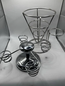 Chrome Ice Cream Cone Holder Set Sugar Cone Lazy Susan & Waffle/Regular Cone - Picture 1 of 5