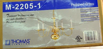 Five-light Chandelier Polished Brass Light Fixture NEW - Image 1 of 2