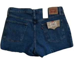 Women's Levi's 501 Blue Buttonfly Mid Rise Shorts Frayed Hem Size 32 - Picture 1 of 6