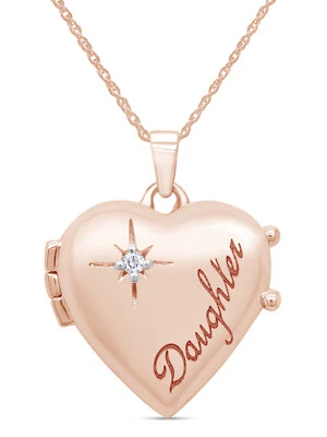 Collar colgante medallón corazón hija diamante natural 18" oro rosa macizo 14k Foto 1 de 4