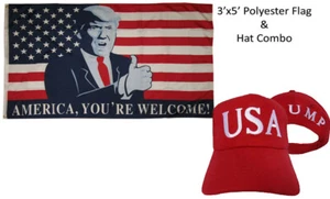 3'x5' USA Trump America You're Welcome Flag & USA Trump 45th Pres Red White Hat - Picture 1 of 1
