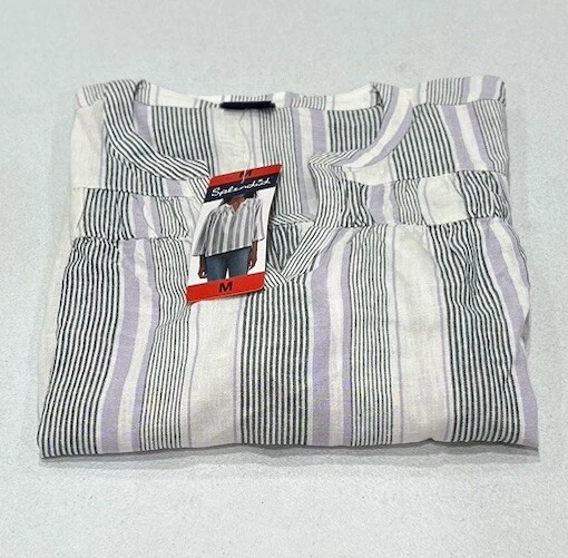 Splendid Women's V-Neck Viscose Linen Blend Blouse white with stripes medium