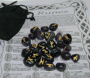 Amethyst Runes with Instructions, Pouch, Elder Futhark, Viking, Oracle, Wicca - Picture 1 of 4