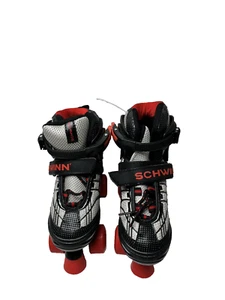 Schwinn Roller Skate Shoes Boys Size 1-4 with 4 Wheels Black Red Lace Up Vintage - Picture 1 of 10
