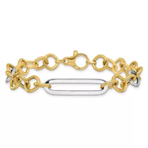 14K Solid Two Tone Gold Link Chain Bracelet - Picture 1 of 12