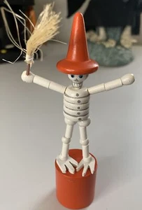 Halloween Thumb Puppets Toy Wooden Vintage Skeleton Made In Italy - Picture 1 of 5