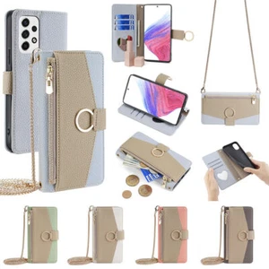 Leather Zipper Wallet Phone Case For Samsung S8 S9 S10 A10 A30 A40 A70 A5 A8 A50 - Picture 1 of 17