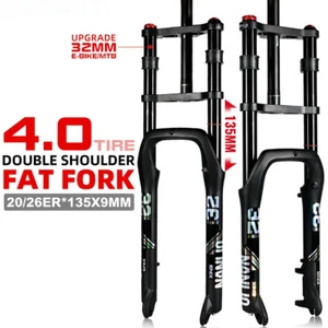 E-bike Front Suspension Air Fork Double Shoulder Snow Fat Fork 20/26*4.0 Inch - Picture 1 of 25
