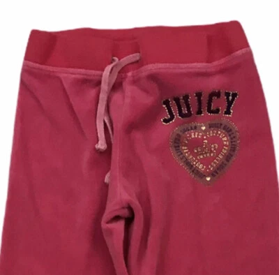 Juicy Couture Pink Velour Heart Track Pants w/Drawstring Sz 10 - Image 1 of 4