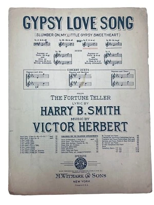 1898 Sheet Music Gypsy Love Song from The Fortune Teller Victor Herbert Smith NY - Image 1 of 4
