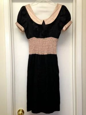 Bebe 100% шелк низкий открытый назад с воротником со сборками талии платье Sz XS VGUC - Изображение 1 из 4