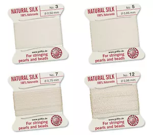 Griffin® 100% Naturseide Faden mit 2 Nadeln Weiße Farbe für Perlen aufreihen - Bild 1 von 12