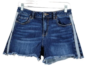 Cabi Tuxedo Tomboy Raw Hem Denim Shorts Size 4 Mid-Rise Two Tone Style #5594 - Picture 1 of 11