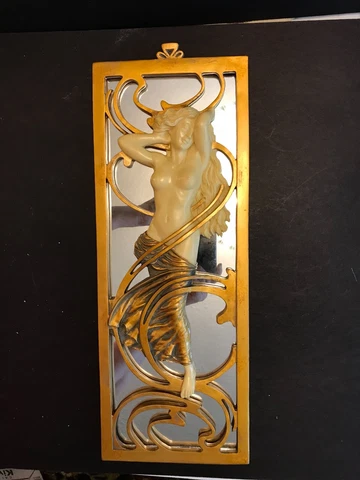 VINTAGE OLIVER TUPTON,  ART NOUVEAU NUDE NAKED LADY GOLD MIRROR, STONE-RESIN Cover