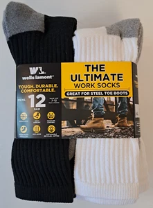 12 Black White Men’s Wells Lamont Work Socks Size 7-12 Great for Steel Toe Boots - Picture 1 of 8