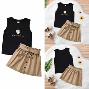 2PCS Toddler Baby Girls Outfits T-shirt Tops+Shorts Sleeveless Casual Suit Set - Picture 1 of 9