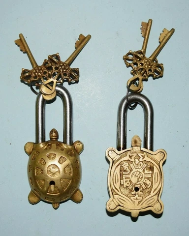 Pair Of Padlocks Brass Bolt Tortoise Door Safety Lock Each With 02 Keys EK329 Cover