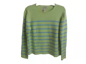 L.L. Maglione maglione verde fagioli lime con righe blu cielo cotone lavorato a maglia taglia media - Foto 1 di 7
