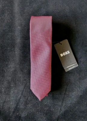 HUGO BOSS ETIQUETA NEGRA POLIÉSTER CORBATA DELGADA ROJA HECHA EN ITALIA #50479980-NUEVA CON ETIQUETAS Foto 1 de 4