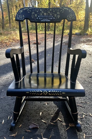 Nichols and Stone Black Stenciled Rocking Chair Children Vintage Rustic Decor Cover