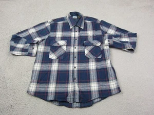 Vintage Fieldmaster Shirt Adult Large Blue Plaid Wool Flannel 70s 80s Knit Mens - Picture 1 of 12